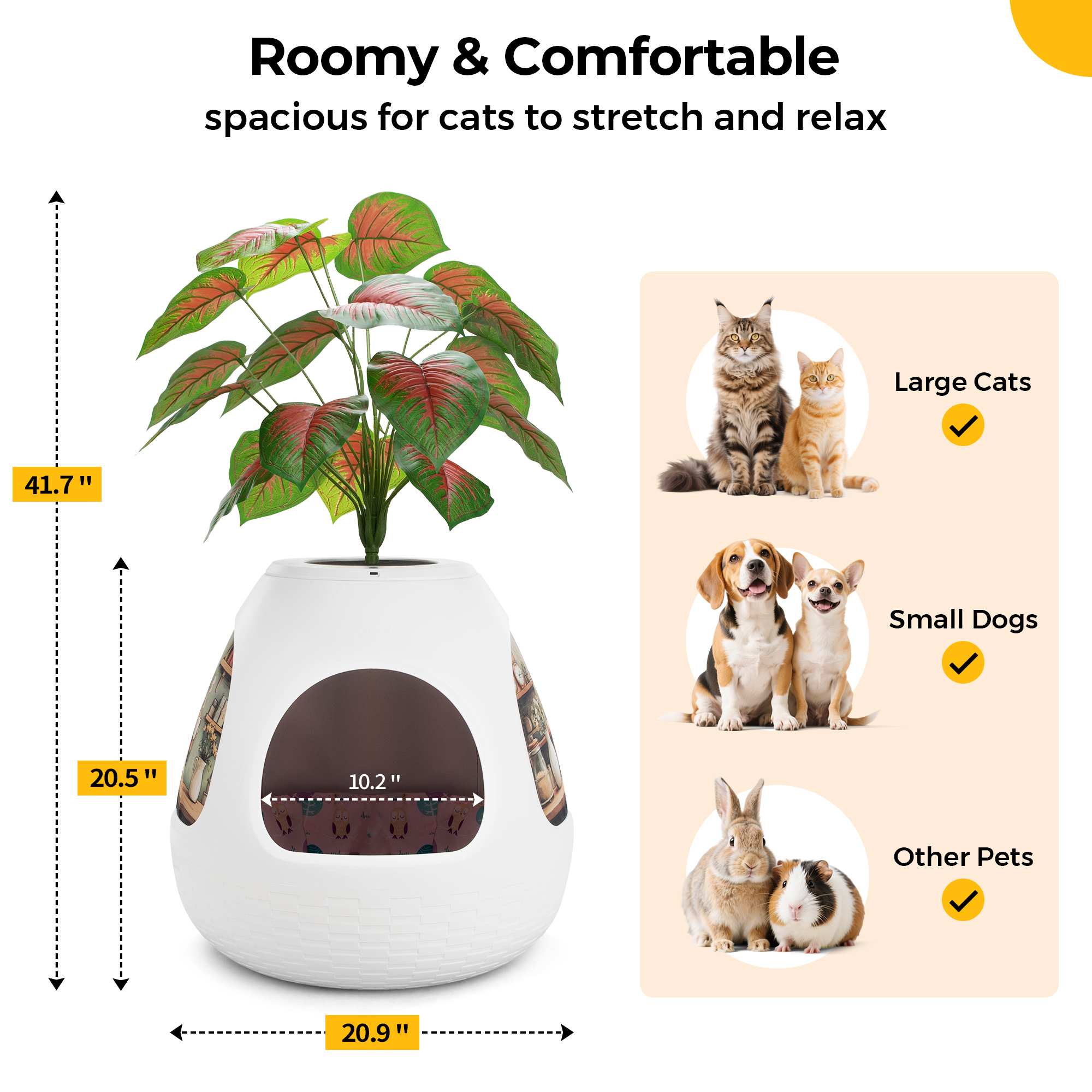 Jaxpety 4-in-1 Cat Bed for Indoor Cats, Large Cat House with Cat Scratcher, Odor Control & Plant Pot Design, Enclosed Cat Cave for Kitten & Adult Cats,White