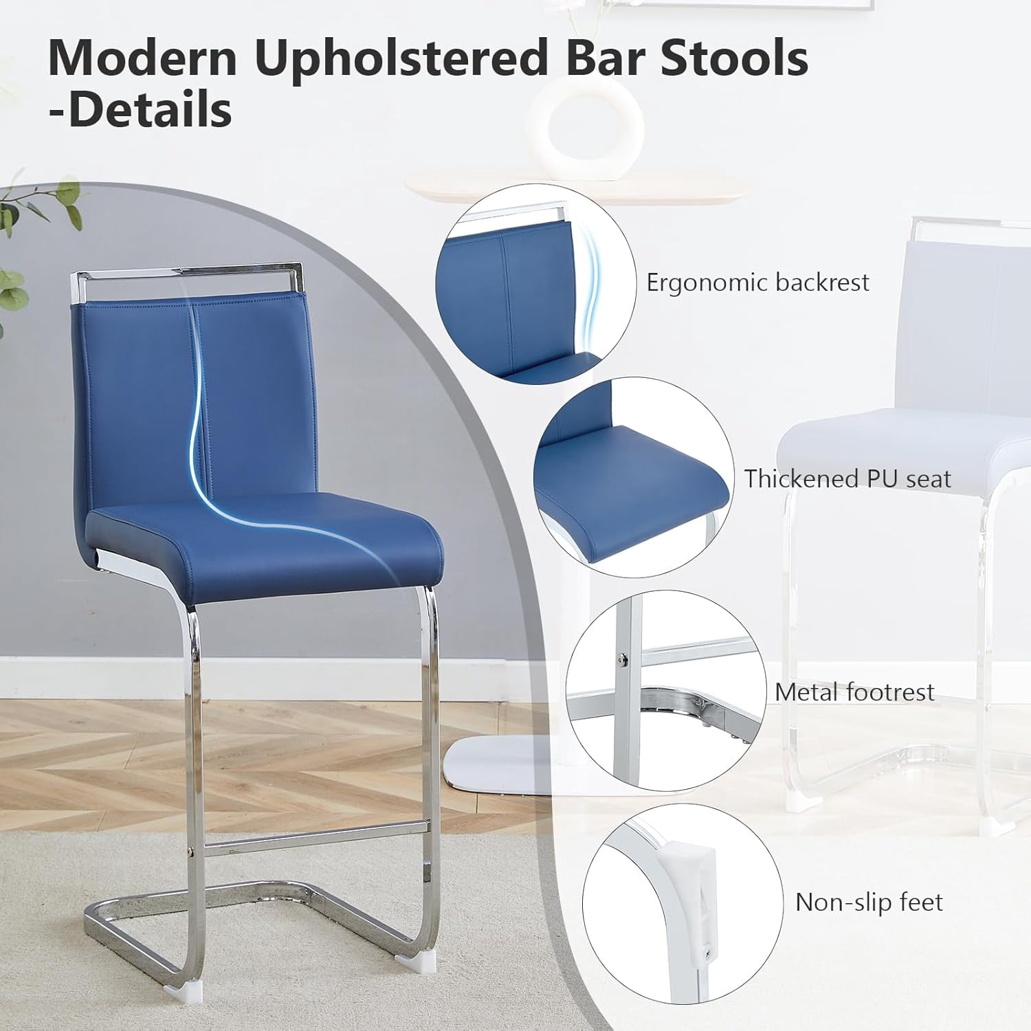Lecut Counter Height Bar Stools Set of 2, 25" Modern Leather Upholstered Bar Stools with Back and Metal Frame, Kitchen Island Bar Stools for Dining Room, Pub, Bar