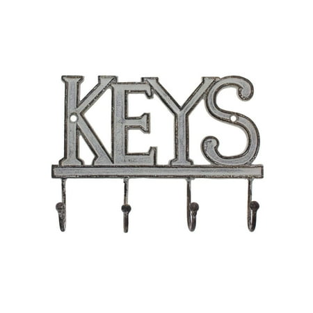 - Key Holder “Keys” – Wall Mounted Western Key Holder | 4 Key Hooks |Decorative Cast Iron Key Rack| with Screws and Anchors – 6x8”- Ca-1506-04 (Antique White)