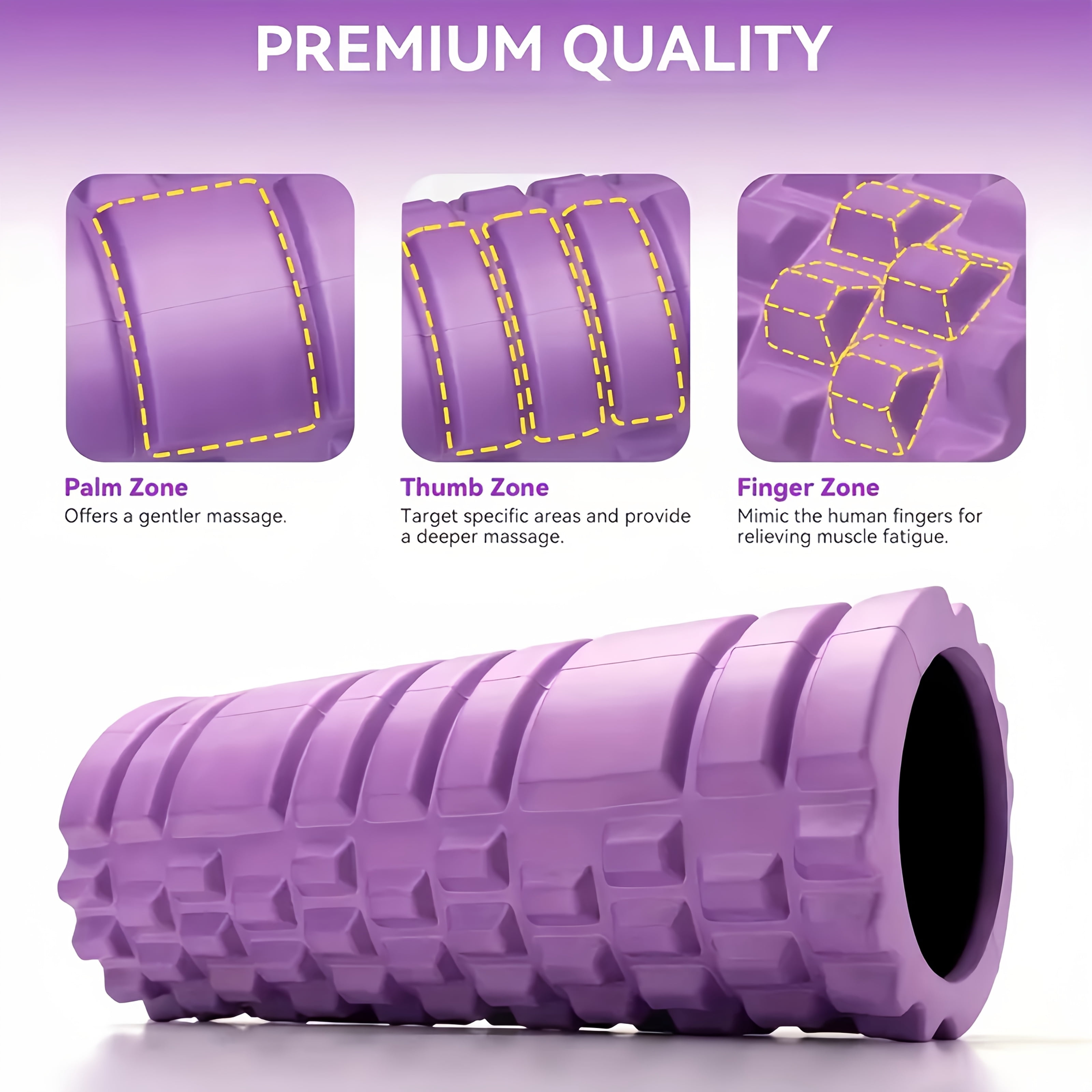 1 EVA Foam Roller Yoga Stick | Purple Deep Tissue Massage Roller for Back and Leg Muscle Exercise and Flexibility Improvement