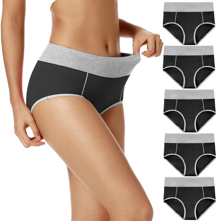 POKARLA Women's High Waisted Cotton Underwear Soft Breathable Panties  Stretch Briefs Regular & Plus Size 5-Pack 