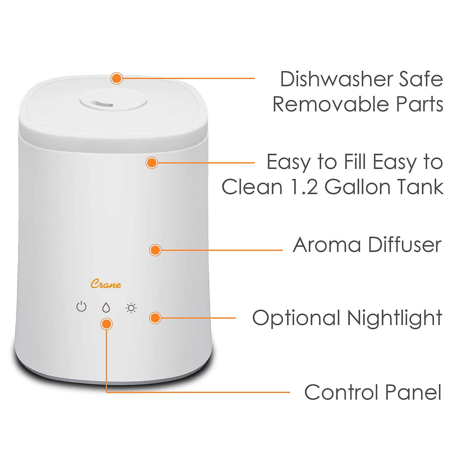 Crane 1.2 Gallon Cool Mist Top Fill Humidifier & Aroma Diffuser for Medium to Large Rooms