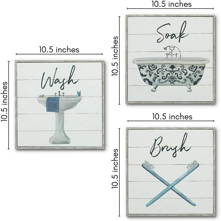 Americanflat Bathroom Signs 3PK - Wash, Soak, Brush - 3 X Metal 10" Bathroom  Signs for Wall Decor - Walmart.com