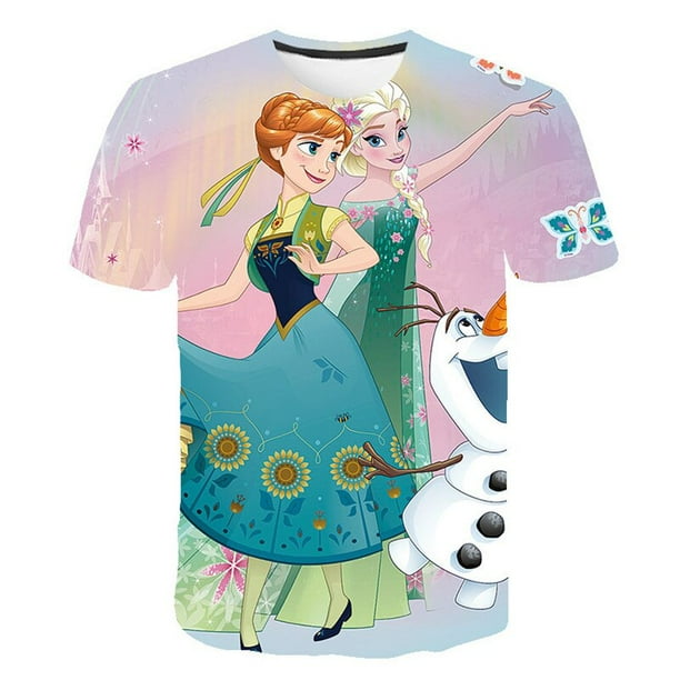 2023 Kids Frozen 2 T Shirt Frozen Elsa Tops Summer T Shirt Ninos de manga corta Cute Girl Frozen Elsa Cartoon Cool Shirt Hot Sale7T Gao Jinjia LED Walmart en linea