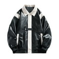 thumbnail image 2 of Maoxin Men's Leather Jacket Men's Long Sleeved Pocket Color Blocking Button Lapel Zipper Leather Jacket Coat Leather Jackets for Men Black 3XL, 2 of 3