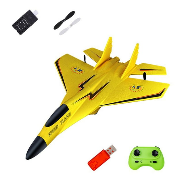 Avión RC de juguete RC de espuma modelo de avión de juguete anticaída anticolisión Jet Fighter RC planeador fácil de controlar para niños y adultos Amarillo