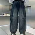 thumbnail image 4 of WMQPNNS Boys Jeans Kids Fashion Boys Pants Size 12 Baggy Elastic Waist Straight Leg Skater Denim Pants Casual Loose Streetwear with Pockets(D-Blue, Size 8-9 Years), 4 of 9
