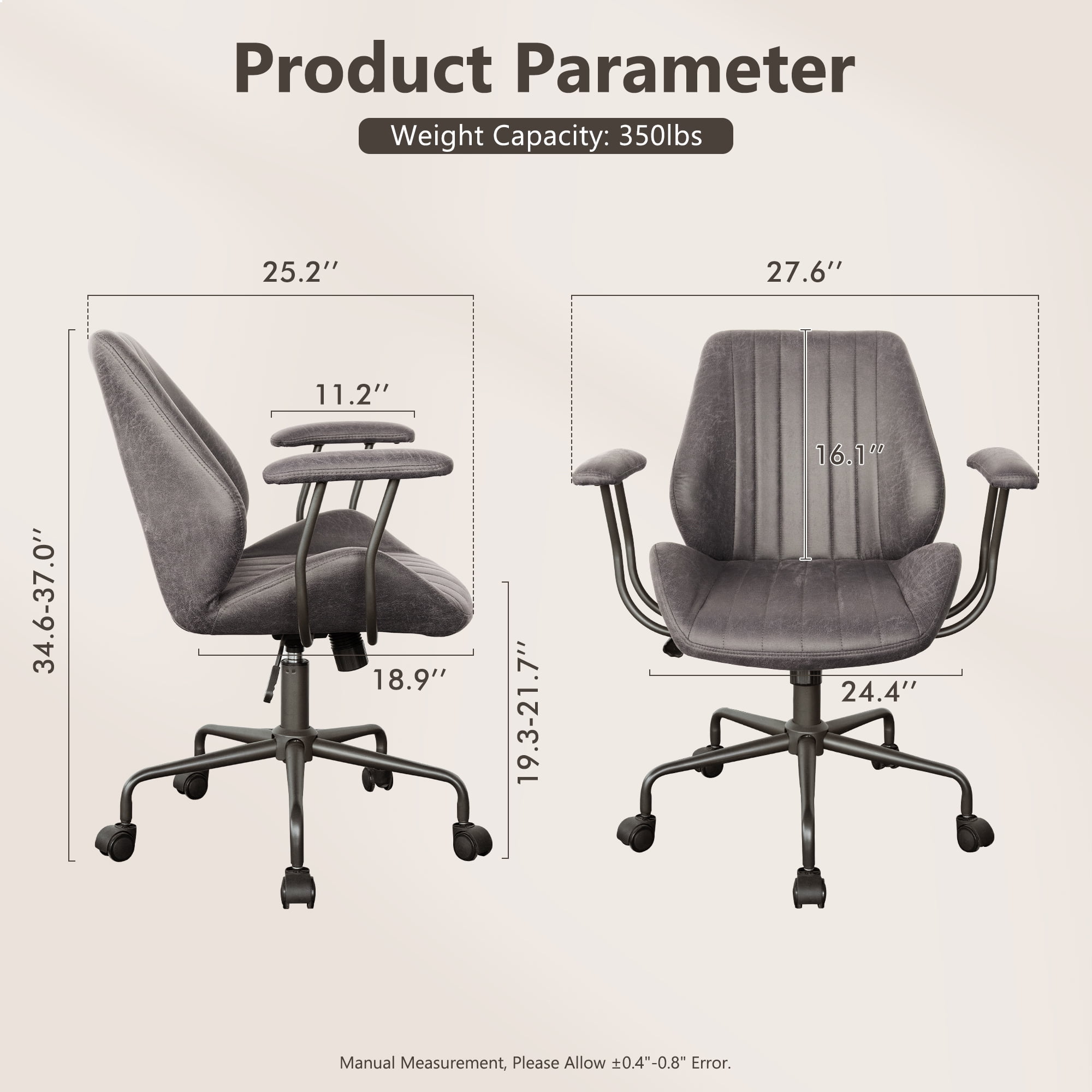 XIZZI Suede Fabric Desk Chairs for Executive or Home Office, Modern Ergonomic Computer Office Chair, Gray