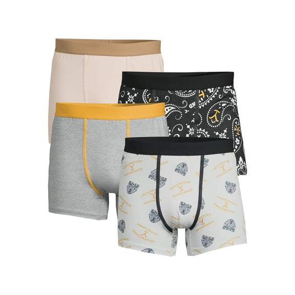 Yellowstone Men's Native Dutton Yellow Combo Graphic Boxer Briefs, 4-Pack, Sizes XS-3X