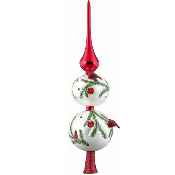 Glitterazzi Red Cardinal Bird Finial Polish Glass Christmas Tree Topper 16 Inch