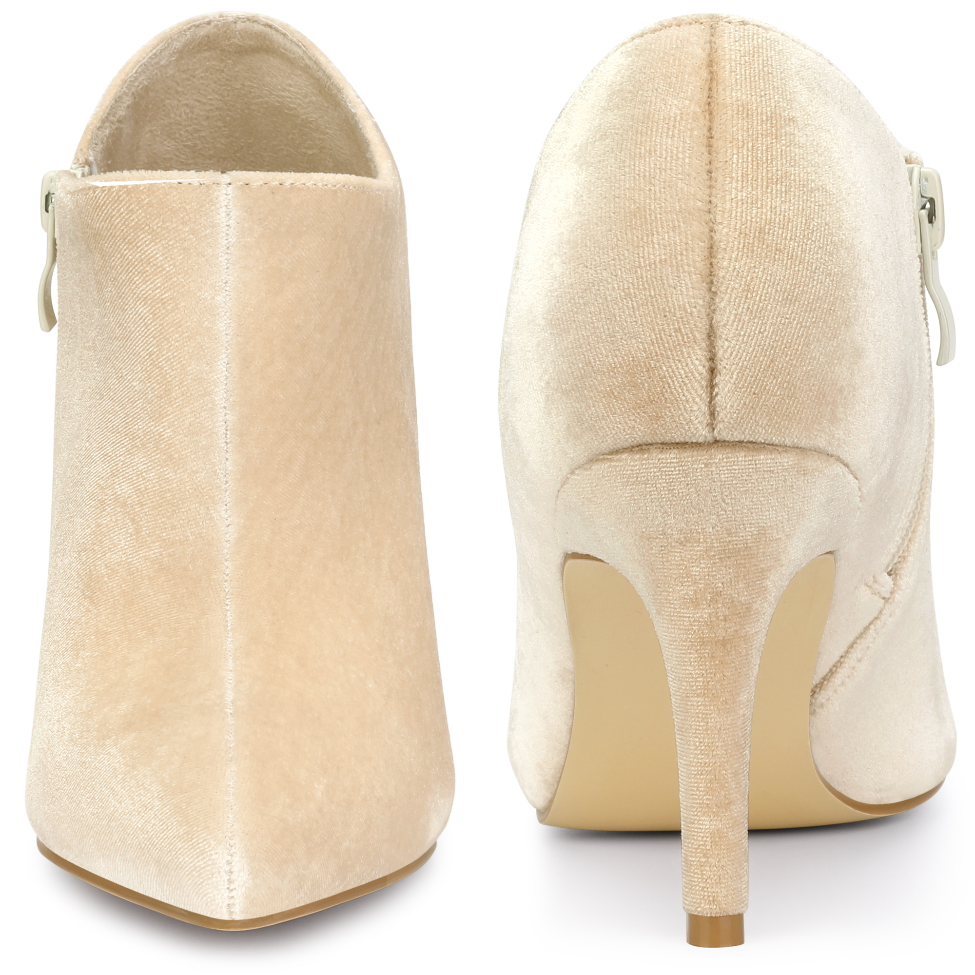 DARING DIVA Women's Stylish Velvet Pointy Toe Stiletto Heels Booties Beige US 8