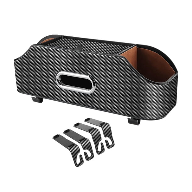 Organizador del respaldo del asiento del automóvil, caja de pañuelos, portavasos para 2 bebidas, caja de almacenamiento del asiento trasero negro