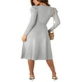 thumbnail image 3 of Femmes Manches Longues Tricot Midi Robe Unie Cravate Ceinturée Pull Tricot Robe A-Ligne Midi Robes, 3 of 7