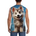 thumbnail image 4 of Fotbe Blue Sky Cute Wolf Men's Camiseta sin Mangas Estampada para Hombres, Playera Casual para Gimnasio, Entrenamiento, Playa-XX-Large, 4 of 7