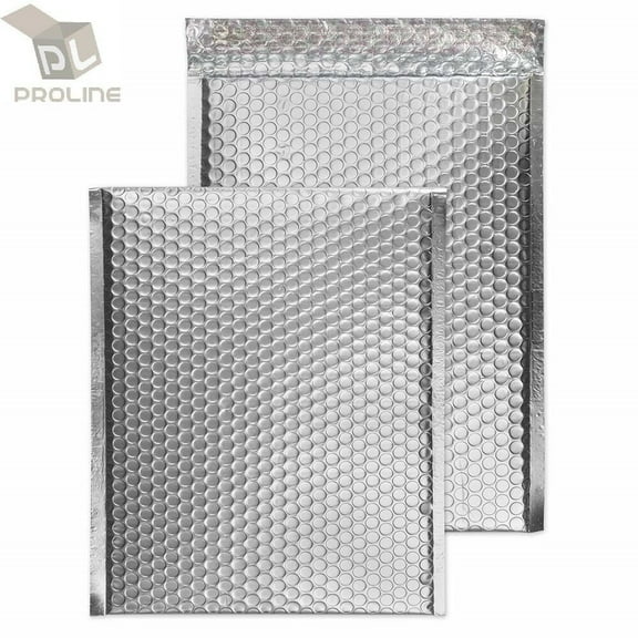 ProLine® #000 Glamour Metallic Silver Poly Bubble Mailers Envelopes Bags 4" x 8" Extra Wide (25 Mailers)
