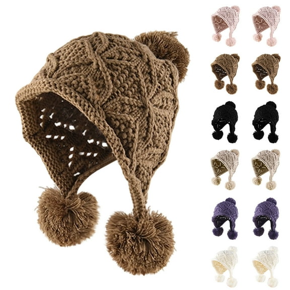 jobturf Beanie for Women Cute Fashion Pom Poms Crochet Hat Casual Lightweight Skull Cap Soft Comfy Warm Winter Hats for Cold Weather
