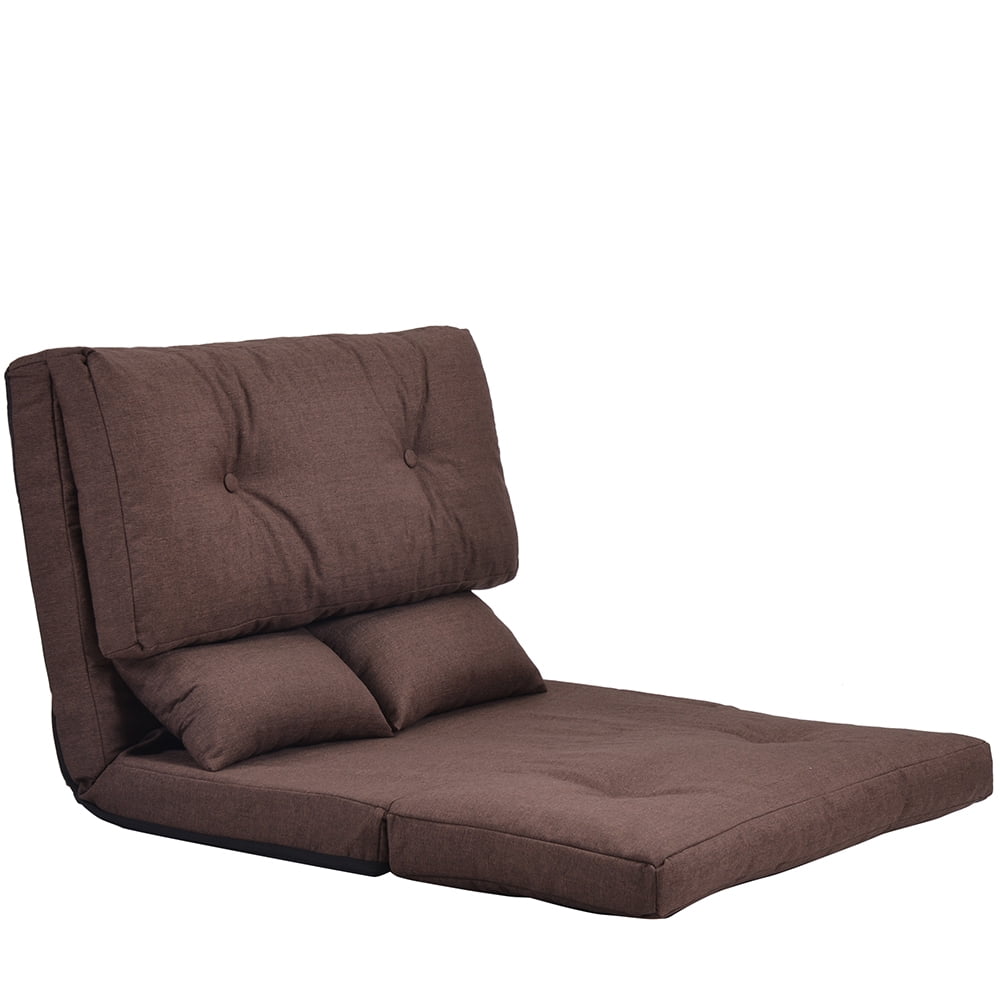 Kepooman Adjustable Folding Leisure Sofa Bed with Two Pillows for Living Room, Brown Kepooman Adjustable Folding Leisure Sofa Bed with Two Pillows for Living Room, Brown
