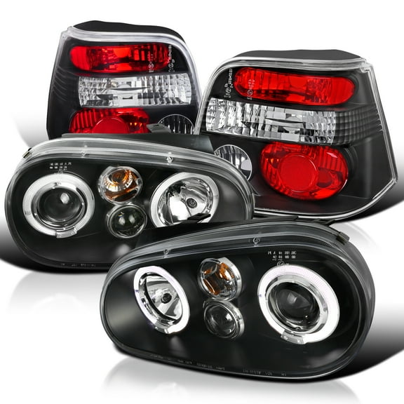 Spec-D Tuning Glossy Black Smoke Projector Headlights   LED   8-LED Fog Lamps Compatible with Volkswagen Golf GTI Left   Right Pair Headlamps Assembly