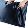 thumbnail image 6 of 25 Momme Silk Pillowcases for Hair and Skin 3 Pieces Mulberry Pillow Covers Navy King/20"x36", 6 of 8