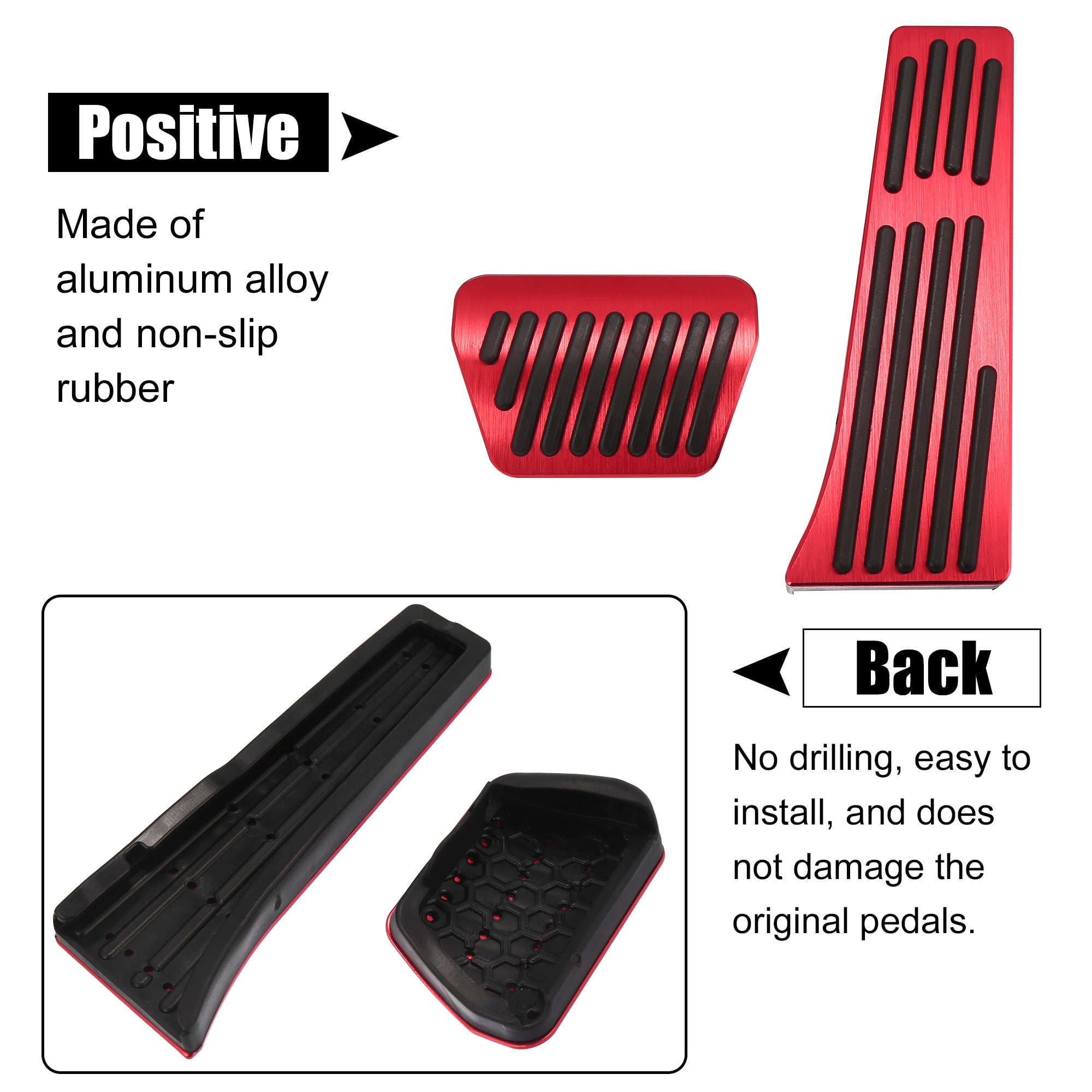 Unique Bargains Red Brake and Gas Pedal Covers Kit No Drilling Aluminum Alloy Pads for BMW