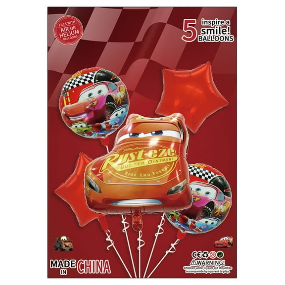 5PCS McQueen Cars Anime Balloon Set for Birthday Parties - Cartoon Foil Balloons Kit with String, Perfect for Kids Adults Decoration Theme Celebration