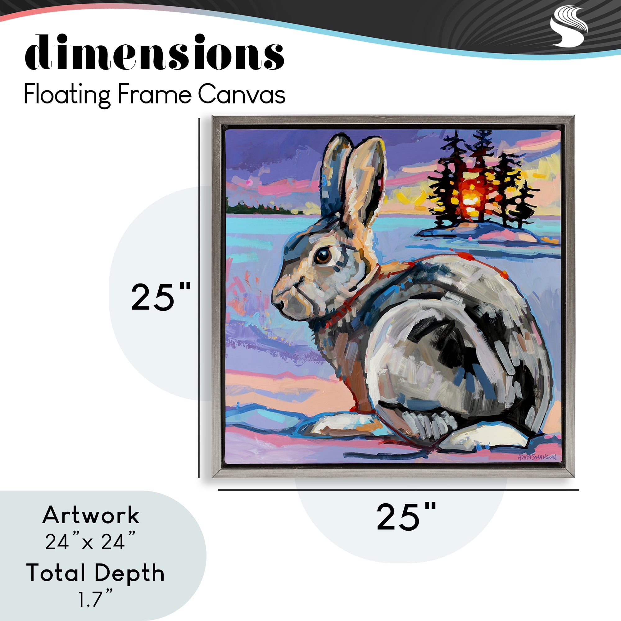 Runaway Goliath Rabbit Gray Framed Floater Canvas Wall Art, design by Adam Swanson