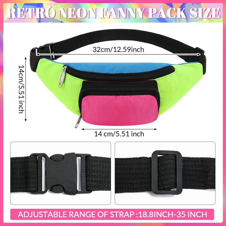 Neon Retro Fanny Pack Socks Hairband Fishnet Gloves 80s Costume Accessory sixwipe, 80s Accessories for Women, 16 Pcs, Neon Costume Set  main image 2