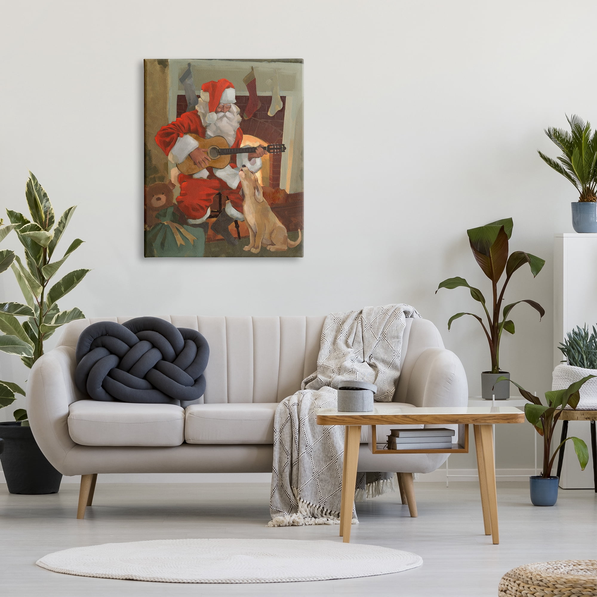 Design by Jacob Green Stupell Indtries Santa Clae Playing Guitar Christmas Family Dog Singing 30 in x 40 in Painting Canvas Art Print, by Stupell Home Décor