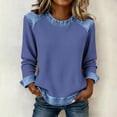 thumbnail image 2 of TaTaai Fashion Casual Women Top Denim Patchwork Waffle Solid Color Crew Neck Long Sleeve Loose Fit Soft Breathable Daily Street Office Wear Blouse Gift, 2 of 6