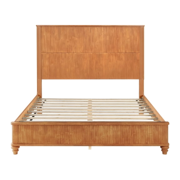 Solid Wood Bed Frame,Queen Platform Bed Frame with Headboard,Tall Headboard Natural Wood Bed ,No Box Spring Needed,Natural