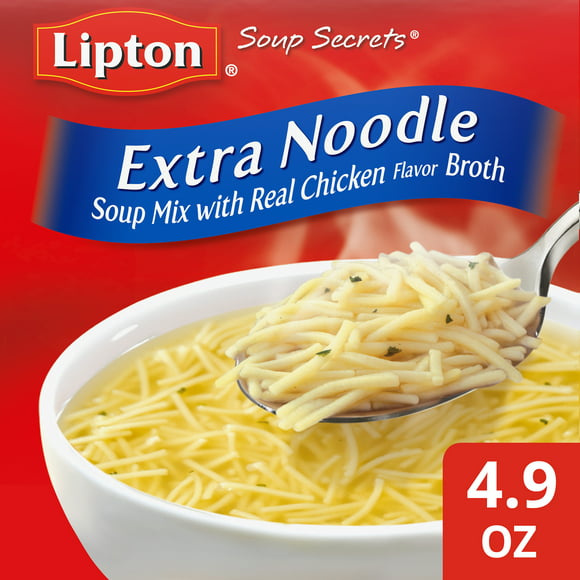 Lipton Soup Secrets Extra Egg Noodle Chicken Flavor Broth Dry Soup Mix, 4.9 oz 2 Pack Pouch
