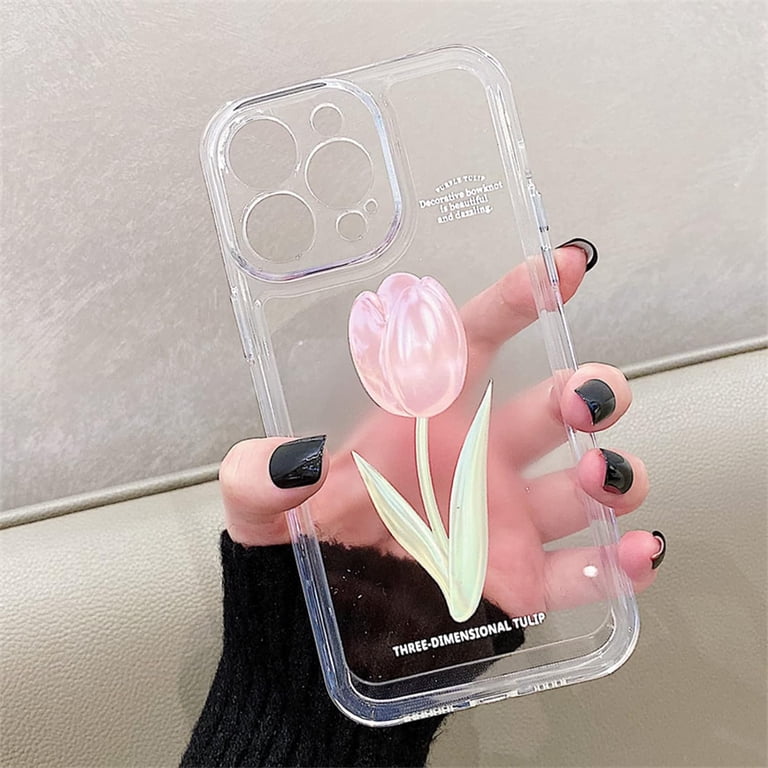 Flower Phone Case for iPhone 12 Pro Max, Cute Aesthetic Clear Tulip Phone Cover for Women Girls Flower Phone Case for iPhone 12 Pro Max, Cute Aesthetic Clear Tulip Phone Cover for Women Girls