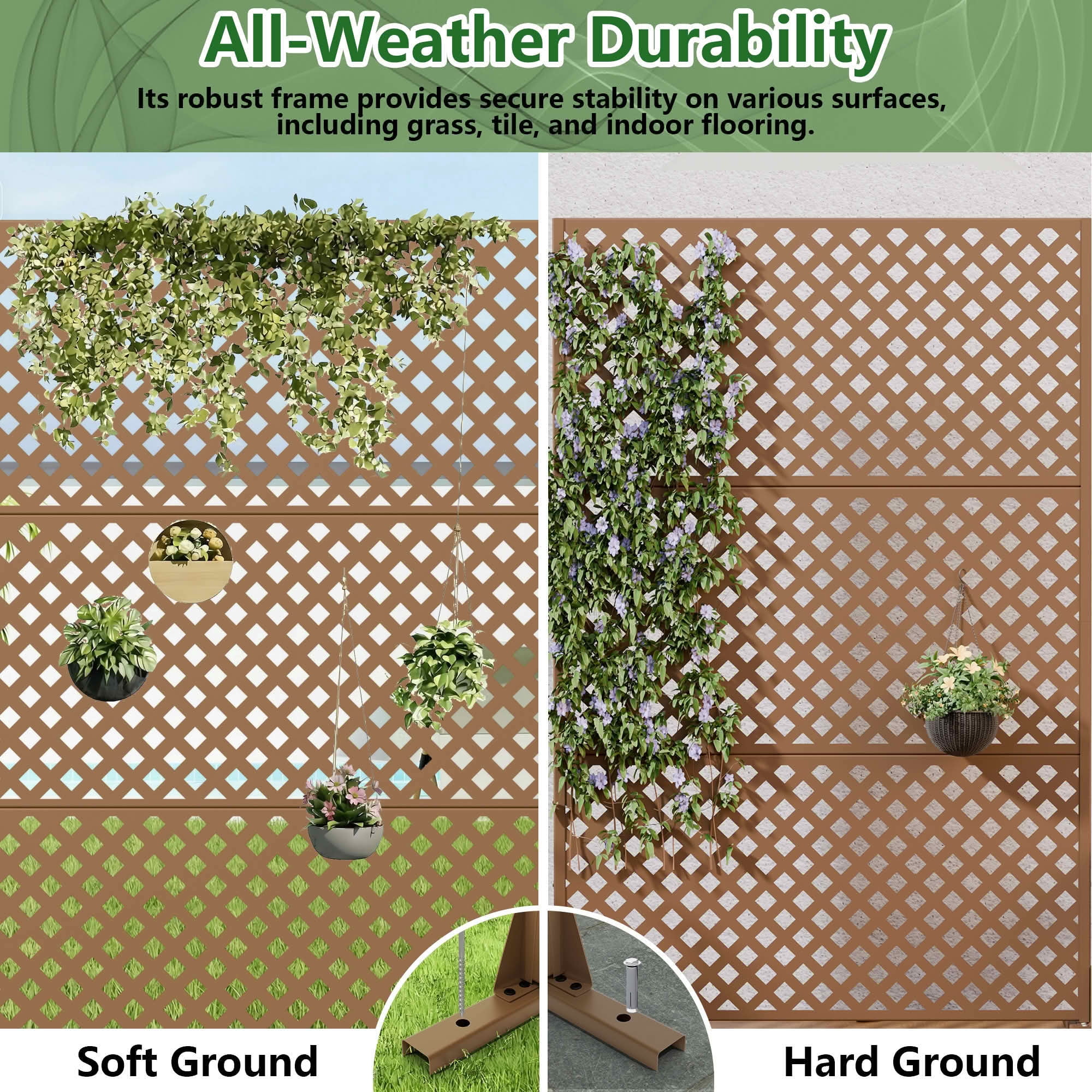 MAYEERTY 72x47x16 Inch Brown Diamond Rectangular Galvanized Steel Privacy Screen, 3 Piece Set for Outdoor Garden