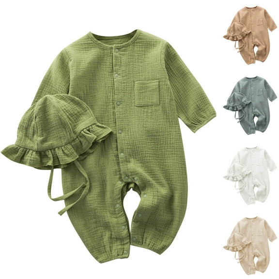 THDHVS Unisex Newborn Clothes,Newborn Girl Outfits,Toddler Romper Infant Fall Winter Clothes Sweater Long Sleeve Bodysuit with Ruffle Hat Wram Casual Home Wear for Newborn Army Green 0-3 Months