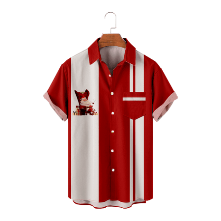 

MLSUN Big Men s Santa Claus Short Sleeve Button Up Shirts Slim-Fit Polyester Shirt Basic Polo Shirts Plus Size Men