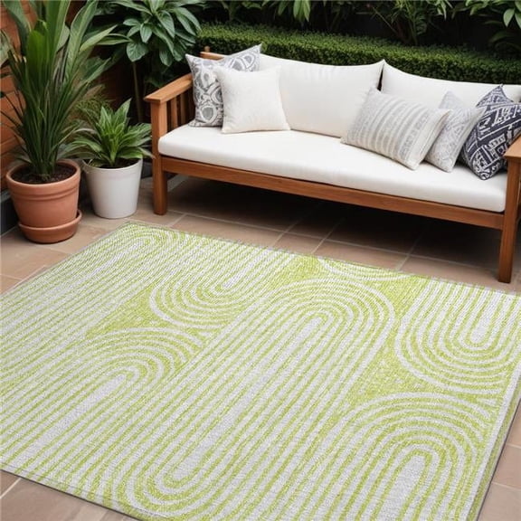 HomeRoots 561846 8 x 10 ft. Green & White Abstract Washable Non Skid Indoor Outdoor Rectangle Machine Woven Area Rug