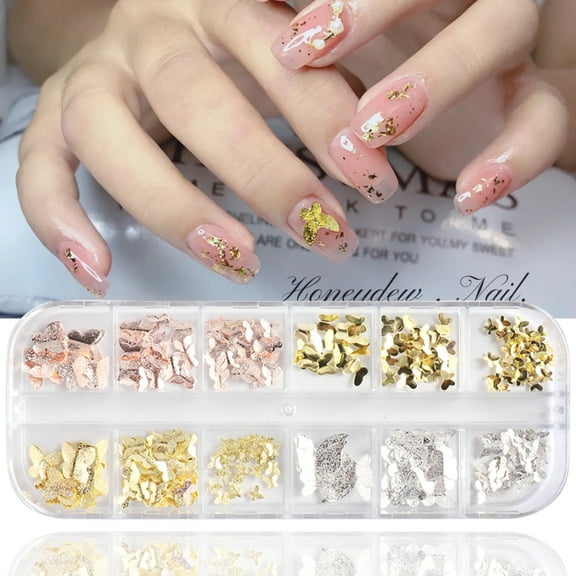 Jiaroswwei 1 Box Nail Ornament Exquisite Shape 3D Visual Effect Metal Butterfly Fake Nail Charms Nail Art DIY Gadgets Birthday Gift