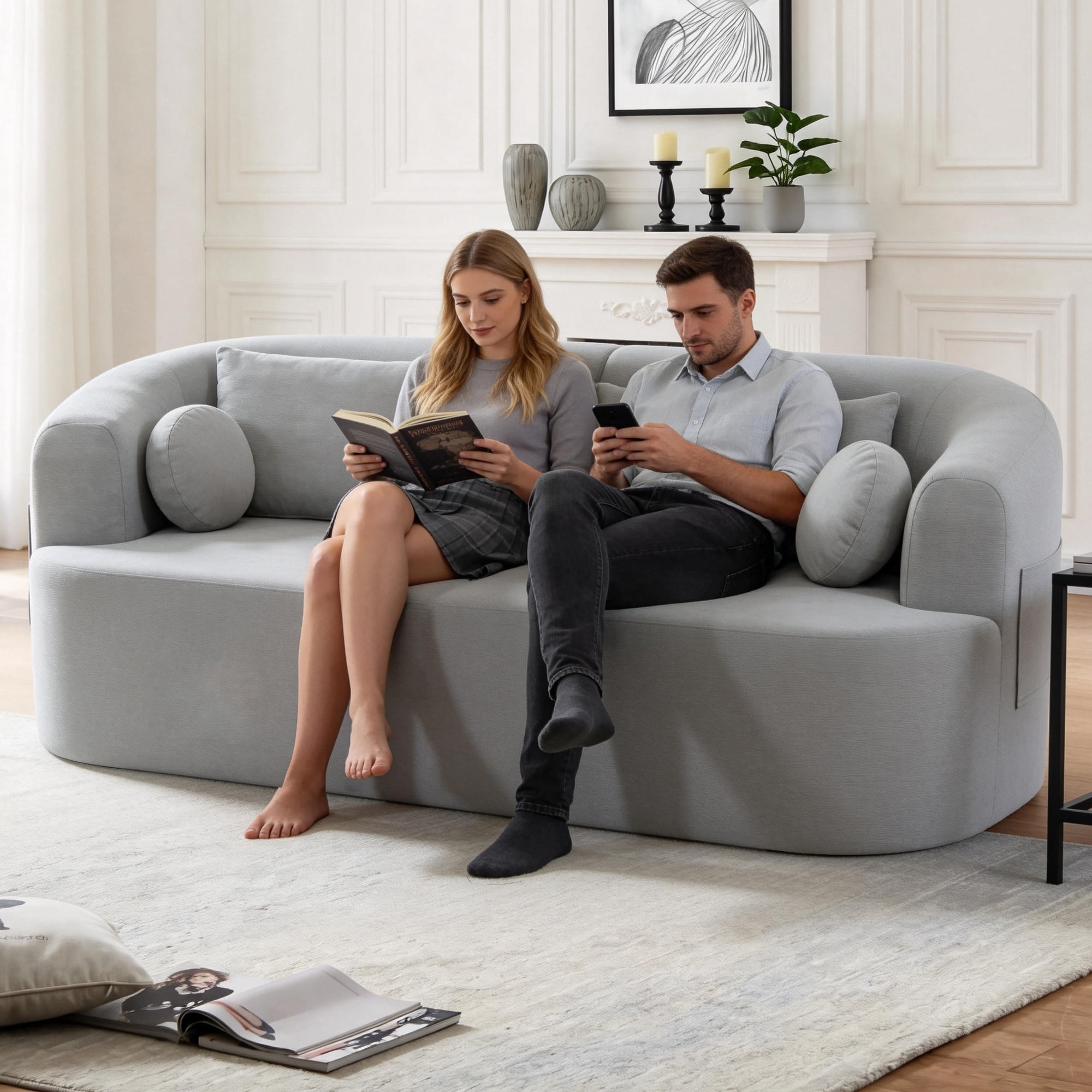 Loveseat Sofa-in-a-Box, 67" Chenille 2-Seater Couch with Deep Seats, 32D High-Resilience Foam, No Assembly Required, for Living Room, Small Space, Gray