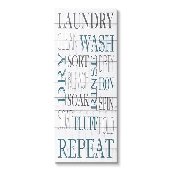 Stupell Industries Laundry Room Blue White Text Typography Sign Canvas Wall Art, 10 x 24, Design by Kim Allen
