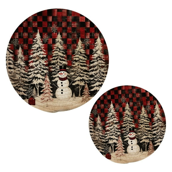 Christmas Snowman Grids Trivet Mats Pot Holders Cotton Woven Non-Slip Heat Resistant for Hot Pots Pans Pats for Cooking Baking Set of 2