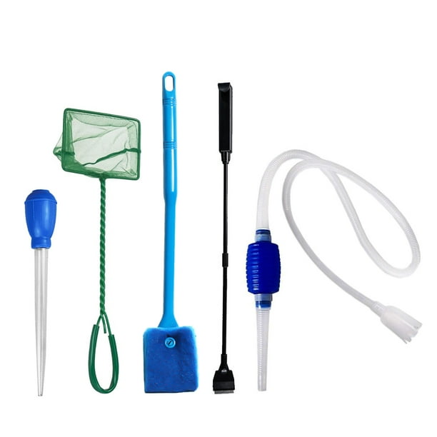 5 in 1 Aquarium Fish Tank Cleaning Tools Kit Aquarium Gravel Cleaner Siphon  Fish Tank Cleaner Water Changer with Dropper Waste Cleaner Algae Scraper  Double Sided Sponge Brush Fishing Net 