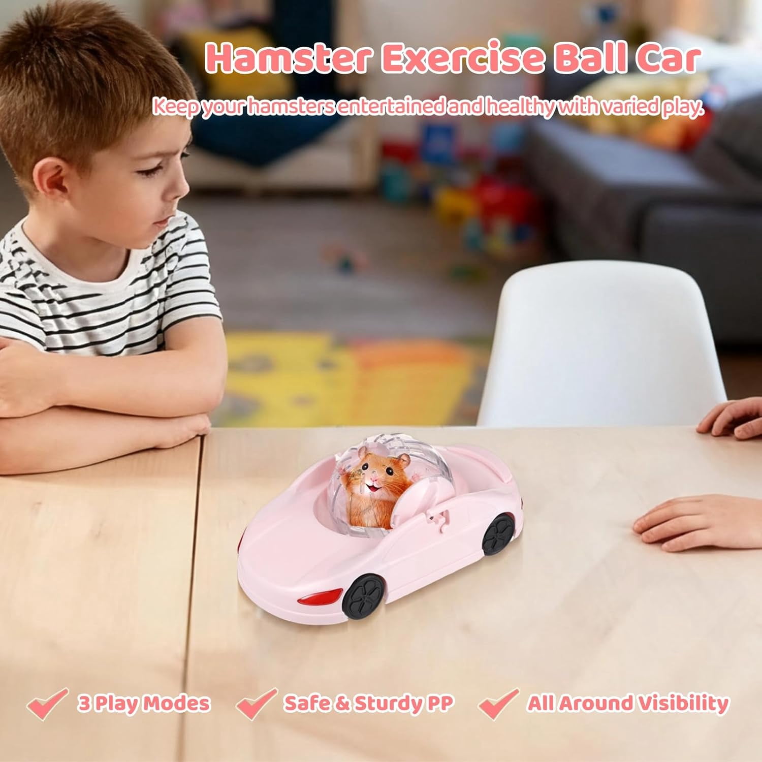 ABPETE Hamster Exercise Ball Sports Car, Hamster Car with Detachable Transparent Ball, 3 Modes Funny Exercise Wheel, Small Exercise Ball for Dwarf Small Pet