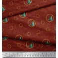 thumbnail image 3 of Soimoi Red Poly Georgette Fabric Wreath & Pine Tree Stripe Print Sewing Fabric Yard 42 Inch Wide, 3 of 3