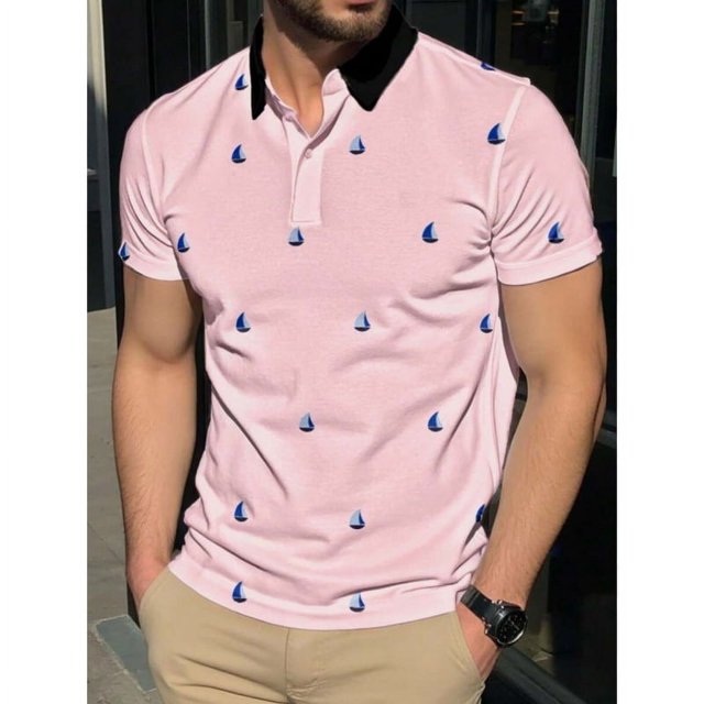 3D Printed Short Sleeve, Buttons Men's POLO Shirt Color Figure Men's Spring And Summer Street Laps T-Shirt