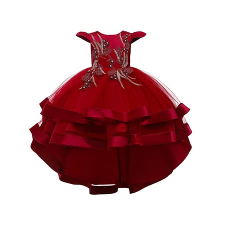 

VSNOW Girls Kids Flower Short Sleeve Tulle Dress Party Prom Princess Dress 8-9 Years