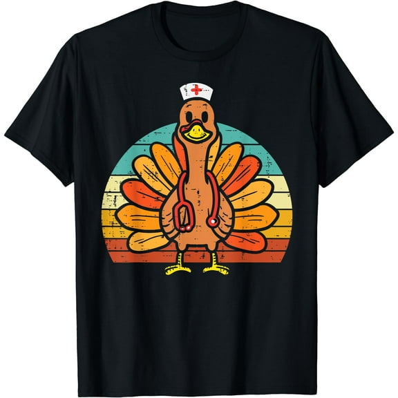 Turkey Nurse Stethoscope Thanksgiving Fall Scrub Top Women T-Shirt