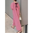 thumbnail image 2 of sicmoss Women's Red Cotton Striped Gingham Swing Dress Crew Neck Loose Fit Midi Lantern Sleeve, 2 of 7