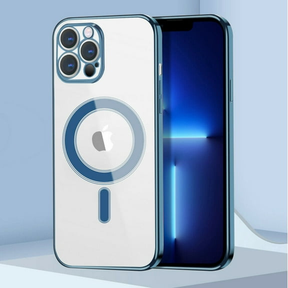 For Apple iPhone 13 Pro Max 6.7 [Strong Magnet] [Non-Yellowing] [10FT Military Grade Protection] Magnetic Clear Slim Phone Case Bumper Thin Cover Blue