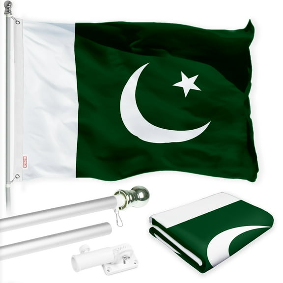 G128 Combo Pack: 6 Ft Tangle Free Spinning Flagpole (Silver) & Pakistan Flag 3x5 Ft Printed 150D Polyester, Brass Grommets (Flag Included) Aluminum Flag Pole