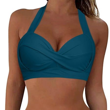 IDALL Bikini Sets Bathing Suit Women Lace Up Swimwear Tops Underwire Full Coverage Bikini Top Push Up Swim Crop Top Tie Back Bathing Suit Tops Womens Swimsuits Womens Swimwear Navy 2XL
